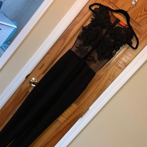 Sheer top, embroidered pants jumper